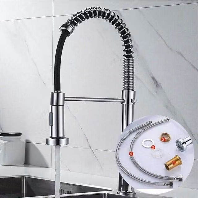 NESTLUNE Silver Kitchen Sink Mixer Tap with Pull Out Spout