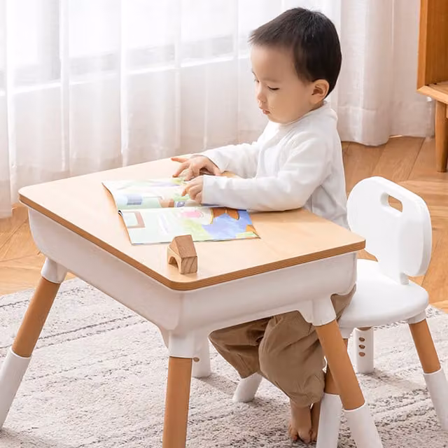 Liberty House Toys Kids Scandi Height Adjustable Table and Chair Set in White and Pine