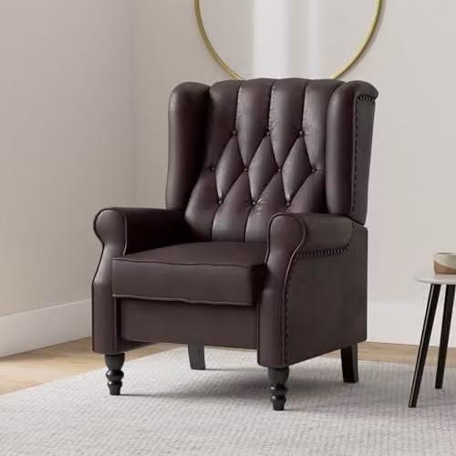 More4Homes Althorpe Pushback Recliner Armchair in Brown Bonded Leather and Velvet – 2