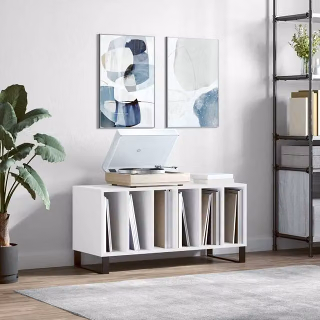 Berkfield Home Record Cabinet in White, W/D/H: 100 x 38 x 48 cm – 1