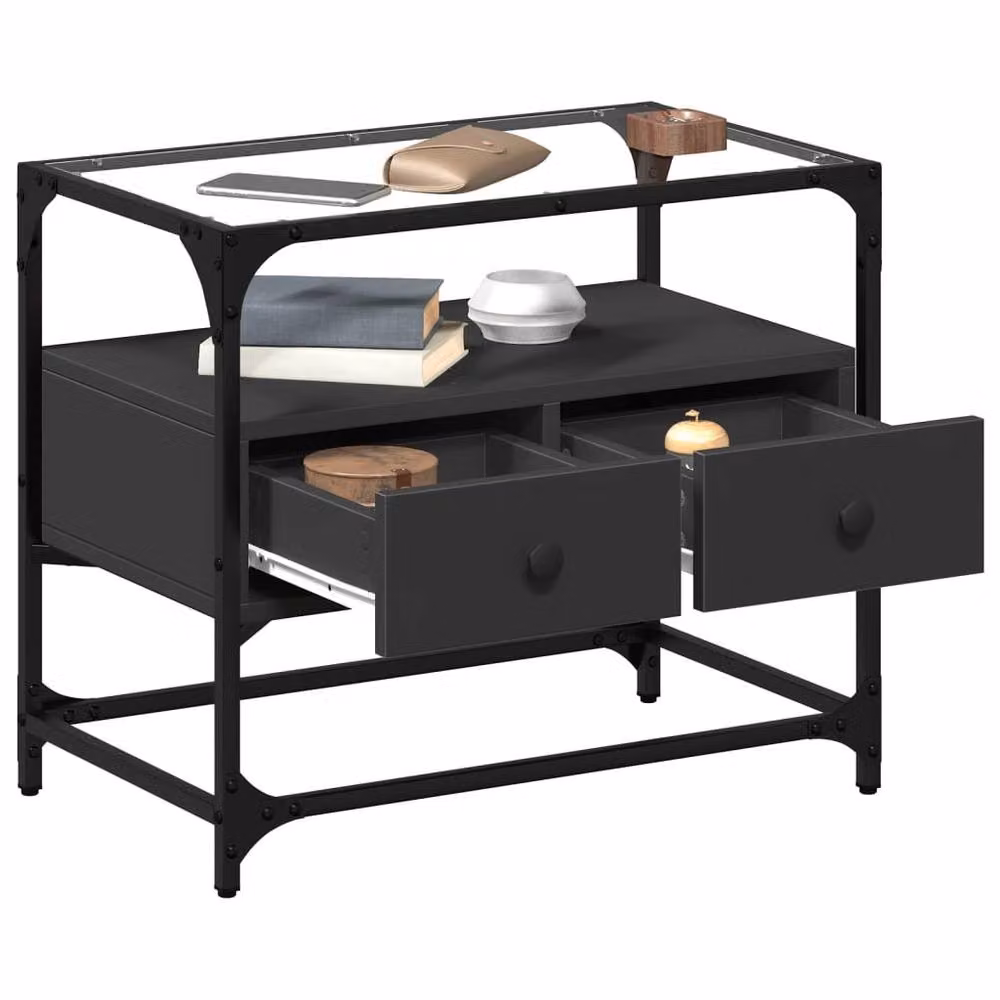 Berkfield Home Industrial TV Cabinet with Glass Top in Black, W/D/H: 60 x 35 x 51 cm – 3