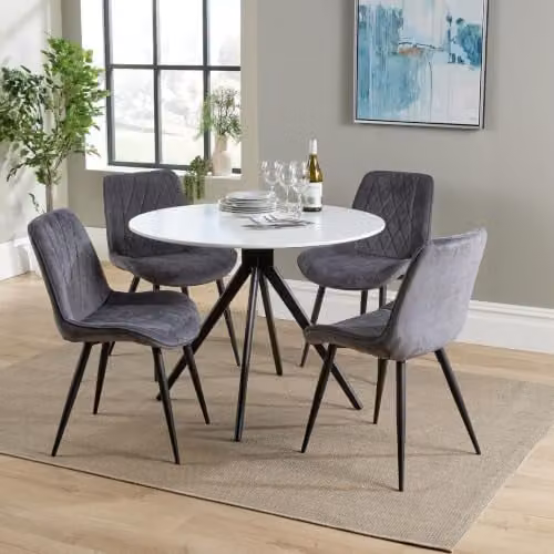 Core Products Aspen 5-Piece Dining Set with Rectangular White Wood Table and 4 Grey Diamond Stitch Fabric Chairs