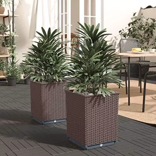 vidaXL Set of 2 Brown Polypropylene Planter Tubs, W/D/H: 30 x 30 x 37 cm – 2