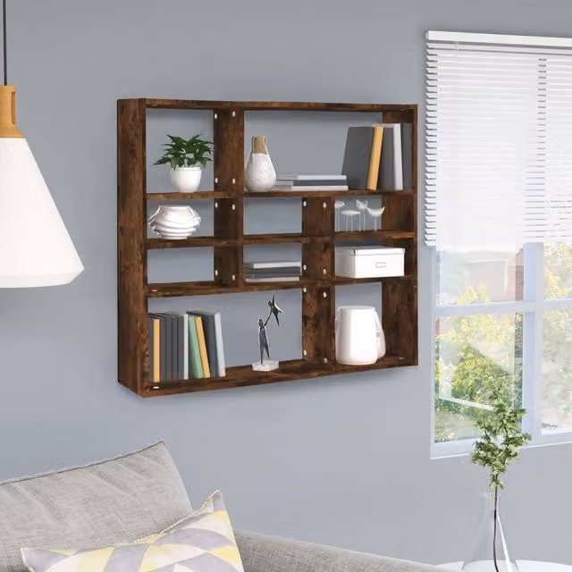 Berkfield Home Wall Shelf in Smoked Oak Brown, W/D/H: 90 x 16 x 78 cm