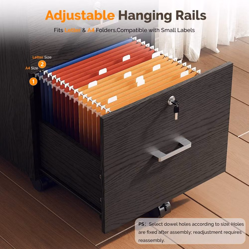 EONLION Black Wooden 3-Drawer Rolling File Cabinet Organiser – 4