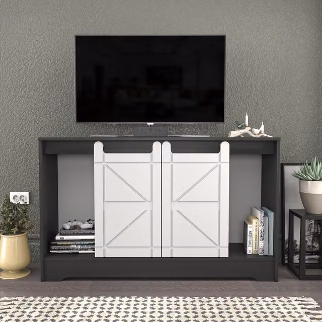 Decorotika Ahris Minimalist TV Unit in Black and White Matt MDF