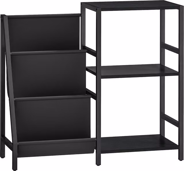 HOMCOM 3-Tier Record Player Stand and End Table in Black Wood Effect – 1