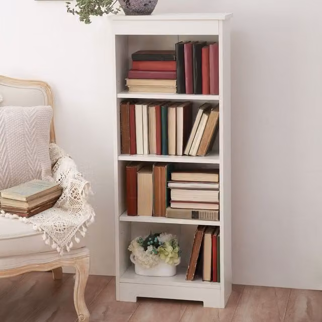 Core Products Erin White Low Narrow Bookcase with Adjustable Shelves