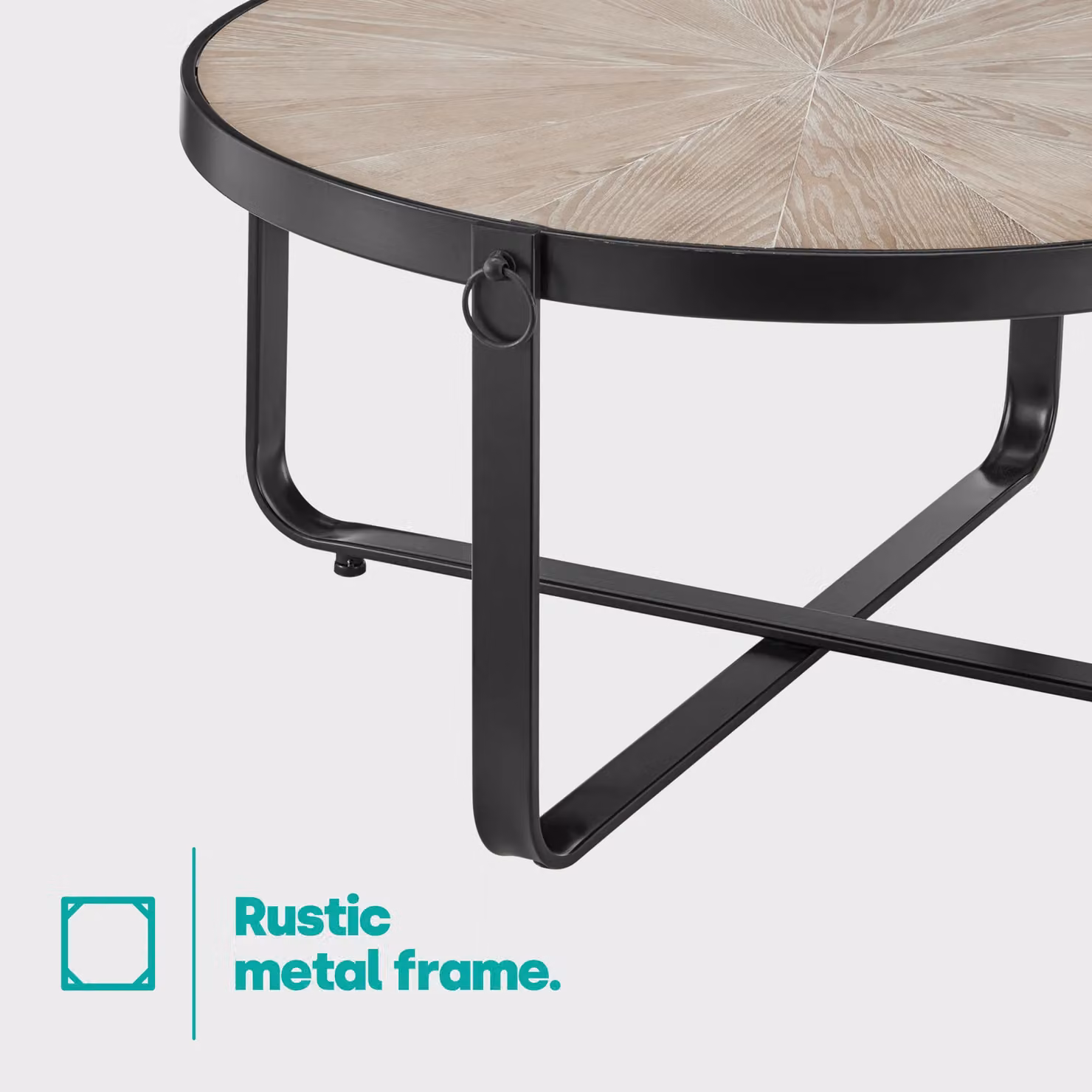LIVIVO Kori Manchurian Ash Coffee Table with Industrial Metal Frame in Light Oak, W/D/H: 80 x 40 x 40 cm – 4