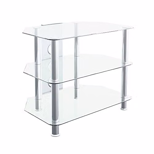 AVF Clear Glass Corner TV Stand, 60 cm, for TVs up to 32 Inch, Silver and Transparent – 1