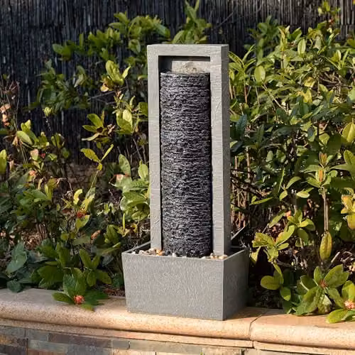 Teamson Home Garden Outdoor Waterfall Water Fountain with Warm LED Lights and Layered Rock Design in Dark Grey and Brown, W/D/H: 21.59 x 21.59 x 82.03 cm – 2