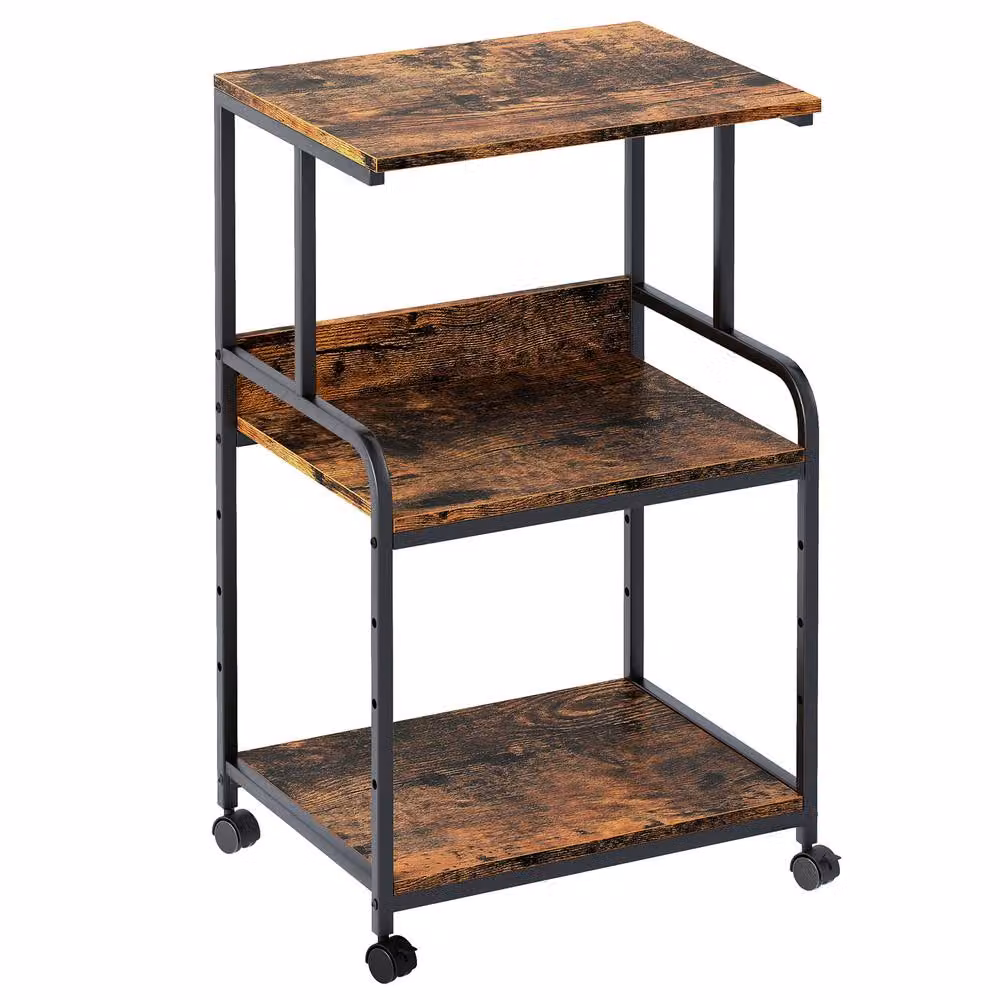 Huhote 3-Tier Rolling Printer Stand with Adjustable Shelves in Brown – 2