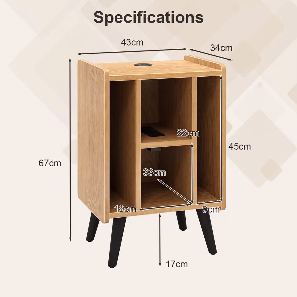Gymax Record Player Stand with 4 Open Shelves and Charging Port in Beige – 2