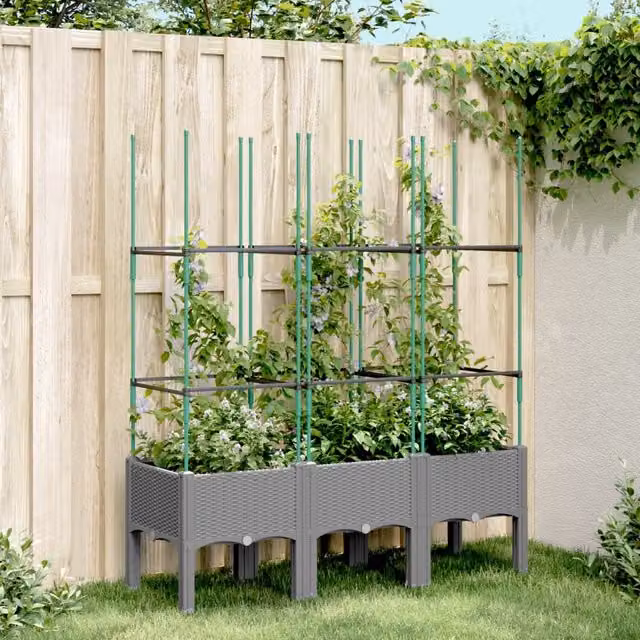 Berkfield Home Garden Planter with Trellis in Light Grey, W/D/H: 120 x 40 x 142.5 cm