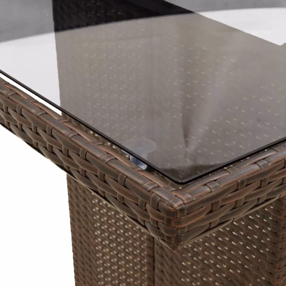 Berkfield Home Brown Poly Rattan Extendable Garden Table with Glass Top, W: 190 cm, D: 80 cm, H: 74 cm – 5