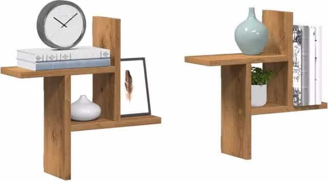 Berkfield Home Artisan Oak Wall Shelves, 2 Piece Set in Brown, W/D/H: 38 x 12 x 38 cm – 1