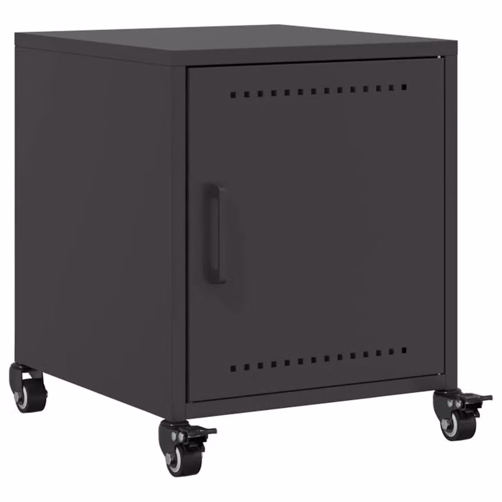 Berkfield Home Stylish Black Metal Bedside Cabinet with Hinged Doors and Castors W/D/H: 36 x 39 x 43.5 cm – 3