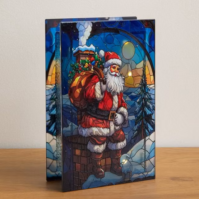 Samuel Alexander Multicolour Light Up Santa on Chimney Stained Glass Tabletop Christmas Decoration, H 21 cm x W 13 cm – 1
