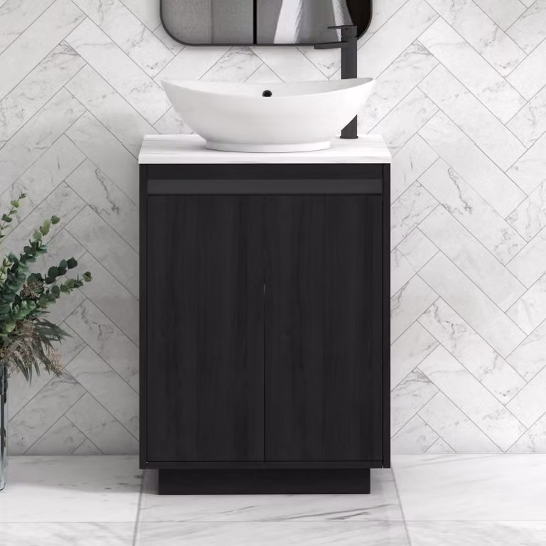 Royal Bathrooms Orion 800mm Hale Black Floor Standing Vanity Unit with Carrara White Amaze Basin and Black Accent Trim