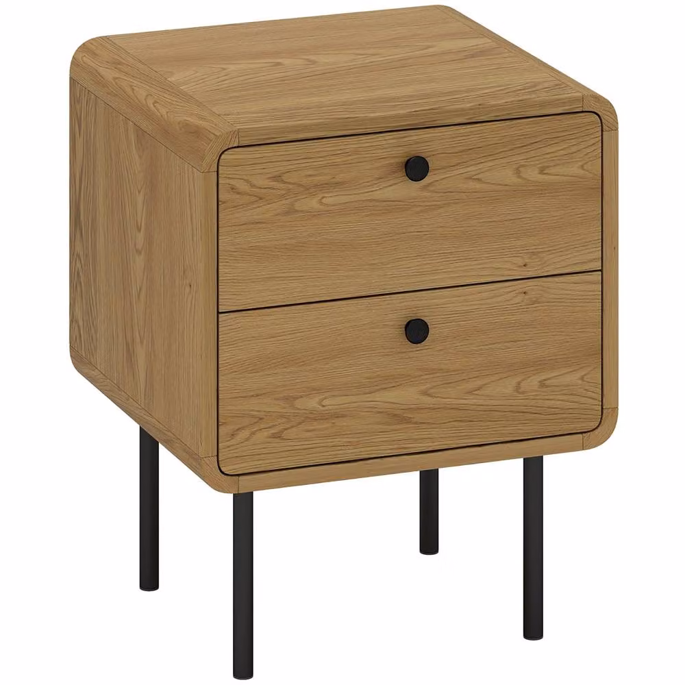 Wyld Haus Modern Bedside Table with 2 Drawers in Light Oak and Black Metal – 2