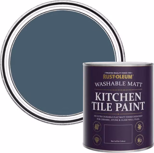 Rust-Oleum Water-Based Kitchen Tile Paint in Matt Finish, Blueprint Blue, 0.75 l – 1