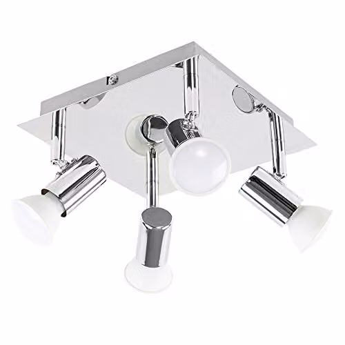 MiniSun Modern Square 4 Way Chrome GU10 Ceiling Spotlight with Adjustable Bulbs