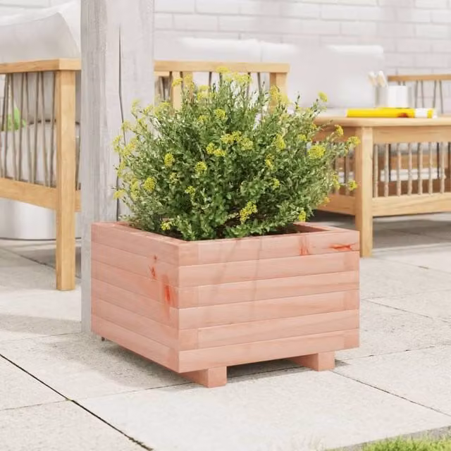 Berkfield Home Decorative Garden Planter Tub in Beige Wood, W/D/H: 40 x 40 x 26.5 cm