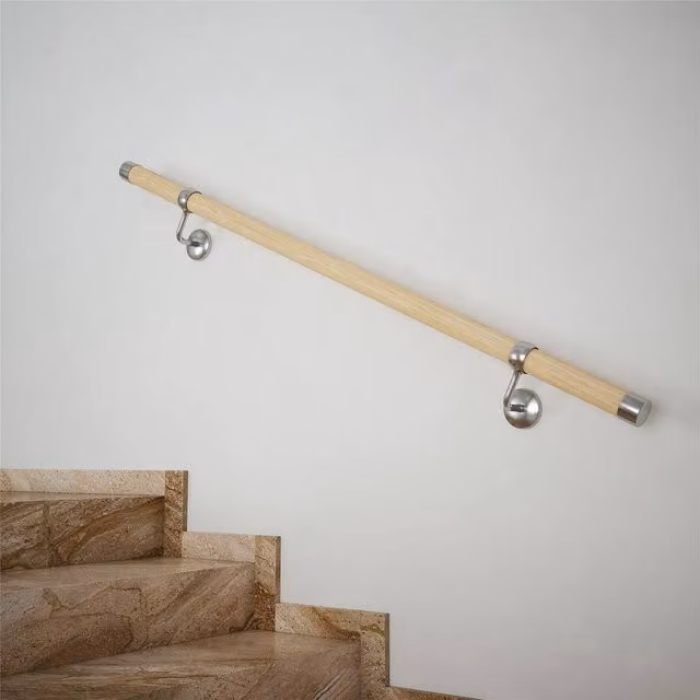 Woodworx Solid Pine Indoor Stair Handrail Kit in Brown with Brushed Nickel Finish