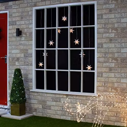 The Christmas Workshop 3D Star Curtain Lights, Warm White, Battery Operated, 2m – 5