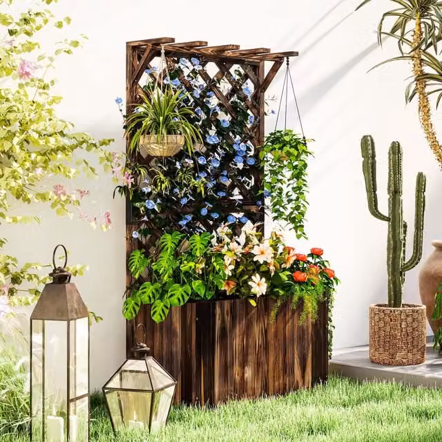 OUTSUNNY Wooden Raised Bed Planter in Sand with Drainage Holes, W/D/H: 122 x 58 x 33 cm