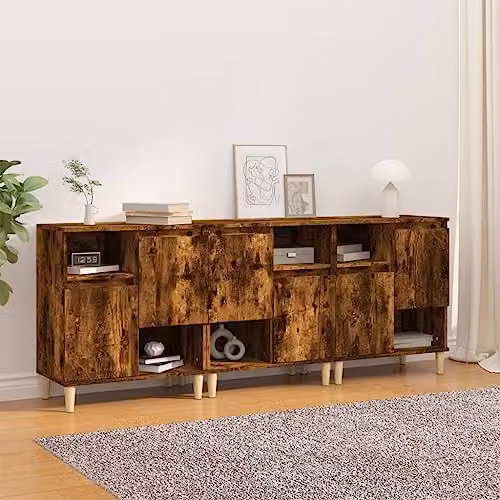 vidaXL Set of 3 Sideboards in Smoked Oak Brown, Engineered Wood, W/D/H: 60 x 35 x 70 cm – 1