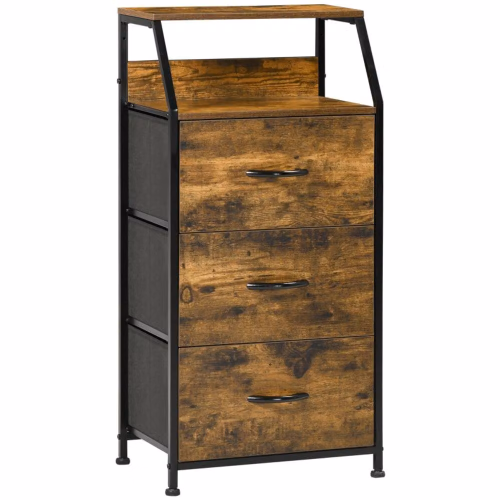 STILVORA Industrial 3 Drawer Storage Cabinet with Steel Frame in Rustic Brown – 4