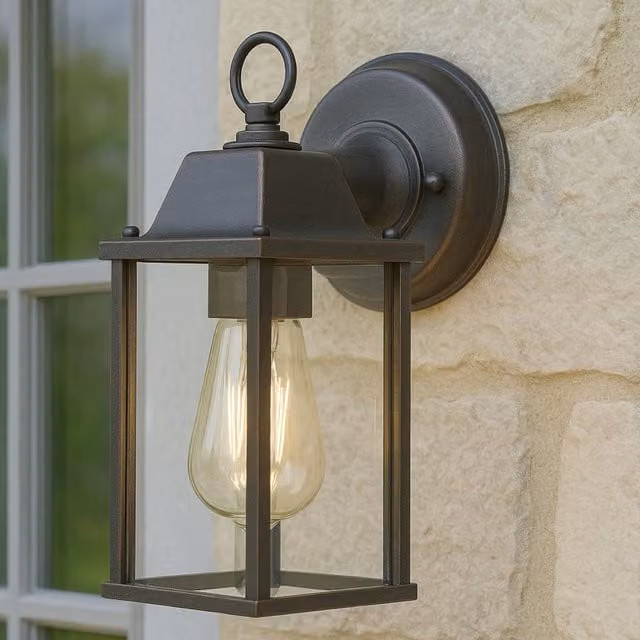CGC Interiors Freya Black and Bronze Bevelled Glass Coach Lantern Wall Light