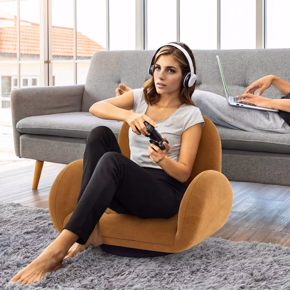 Costway Brown Swivel Floor Gaming Chair with 360 Degree Rotation and Folding Recliner Design – 9