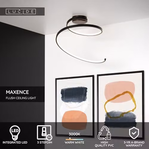 Lucide Maxence Dimmable LED Flush Ceiling Light, Black, Diameter: 46 cm – 2