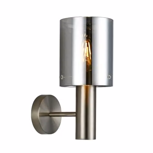Italux Netlighting Modern Wall Lamp with Grey Glass Shade and Satin Nickel Finish, E27