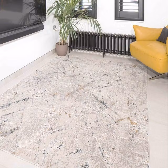 The Rug House Plush Distressed Abstract Modern Living Area Rug in Grey, Silver, Petrol and Blue, W: 230 cm, D: 160 cm