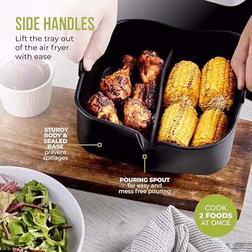 Tower T843095 Square Silicone Air Fryer Tray with Divider, 2.5L, Black – 6
