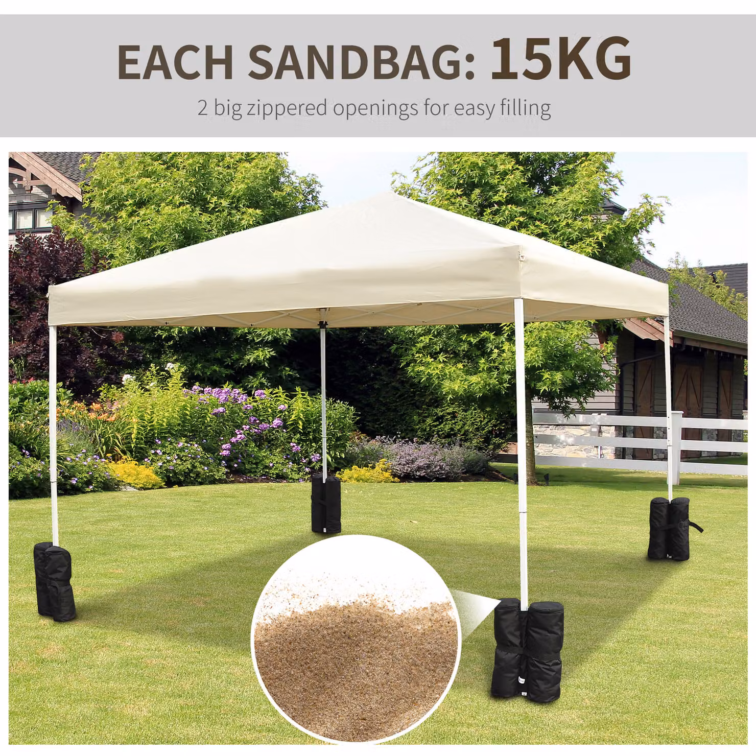 Outsunny Heavy Duty Gazebo Sand Bag Weights, 4-Piece Black Nylon Leg Weights for Marquee and Tent Canopy Base – 4