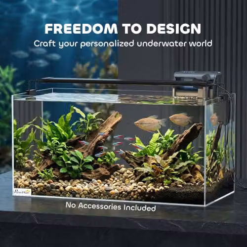 PawHut 51L Fish Tank with Protective Base Mat, Transparent and Black, W: 60 cm, D: 30 cm, H: 30 cm – 3