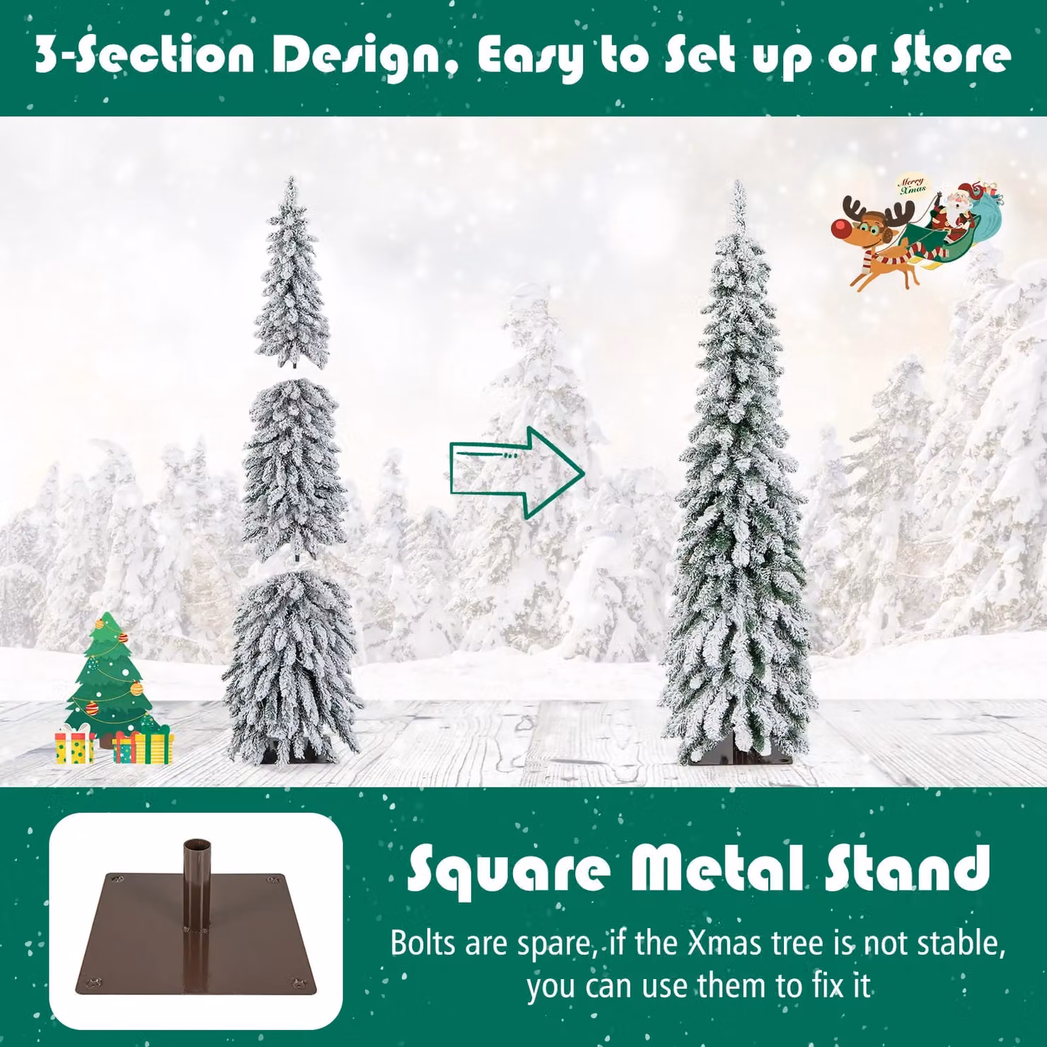 Gymax 5ft Pre-lit Snow-flocked Christmas Tree in Green with 334 Tips and 11 Lighting Modes – 4