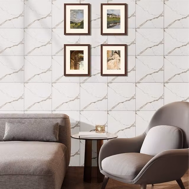 Livingandhome Set of 10 Calacatta White Marble PVC Adhesive Wall Stickers