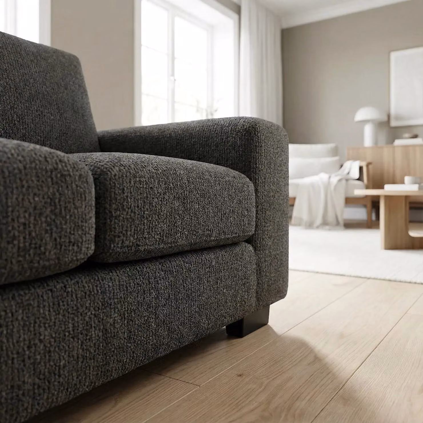 Abakus Direct Boston 2 Seater Sofa in Dark Grey with Basket Weave Fabric and Solid Wood Frame – 3