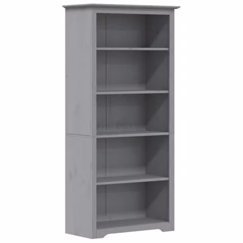 vidaXL BODO 5-Tier Bookcase in Grey Solid Pine Wood, W/D/H: 80 x 38 x 180 cm