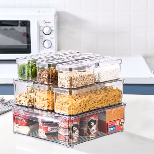 Livingandhome Set of Stackable Non-Slip Transparent Fridge Storage Boxes, BPA-Free Plastic, 8.0 l