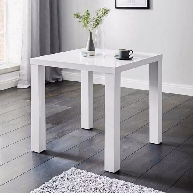 JD Halo Square Dining Table for 4 Adults in White Glossy MDF