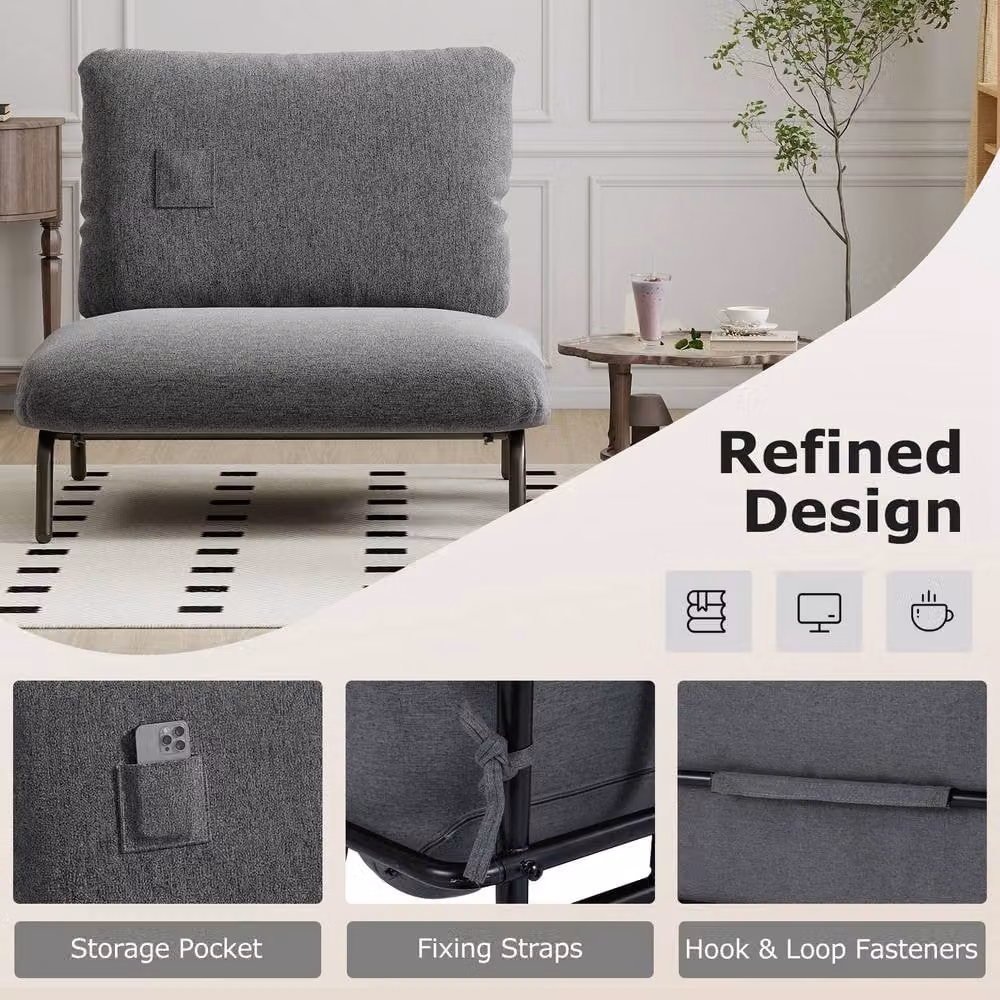 Costway Oversized Modern Accent Chair in Grey Fabric with Metal Frame – 2
