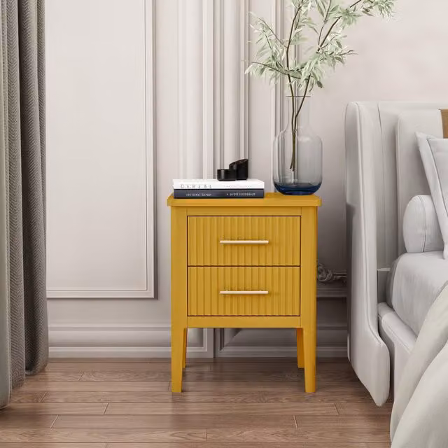 Cabinet Bits Palau 2 Drawer Bedside Table in Mustard Yellow