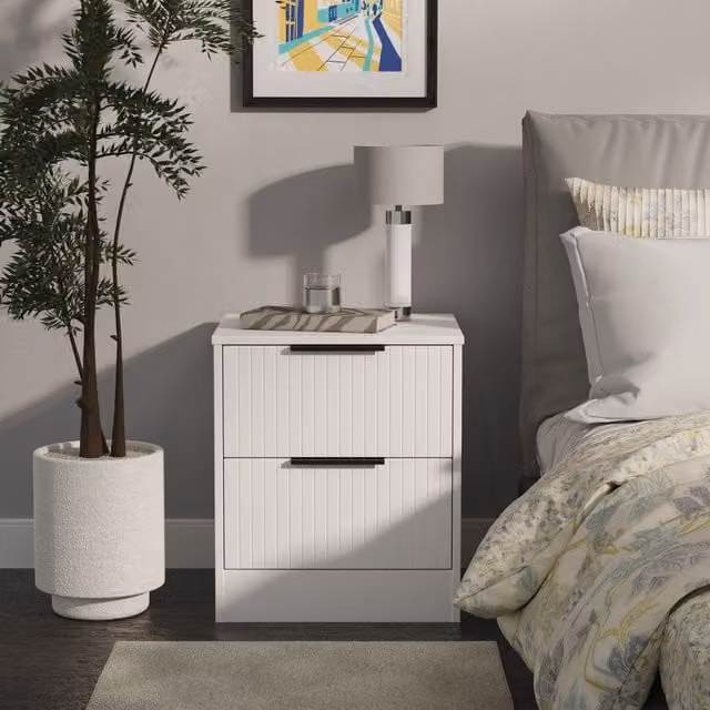 Ready Assembled 2 U Denver 2 Drawer Bedside Cabinet in White – 1