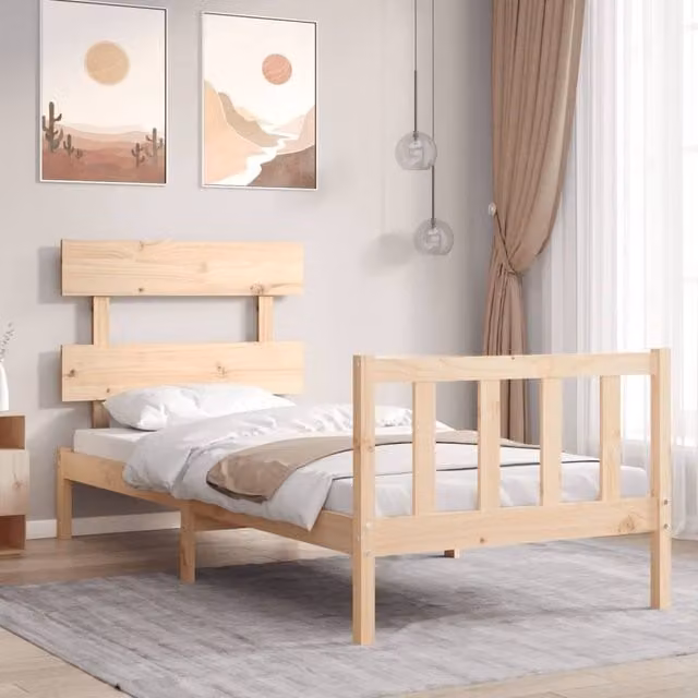 Berkfield Home Single Solid Pine Wood Bed Frame with Headboard in Brown Rustic Finish